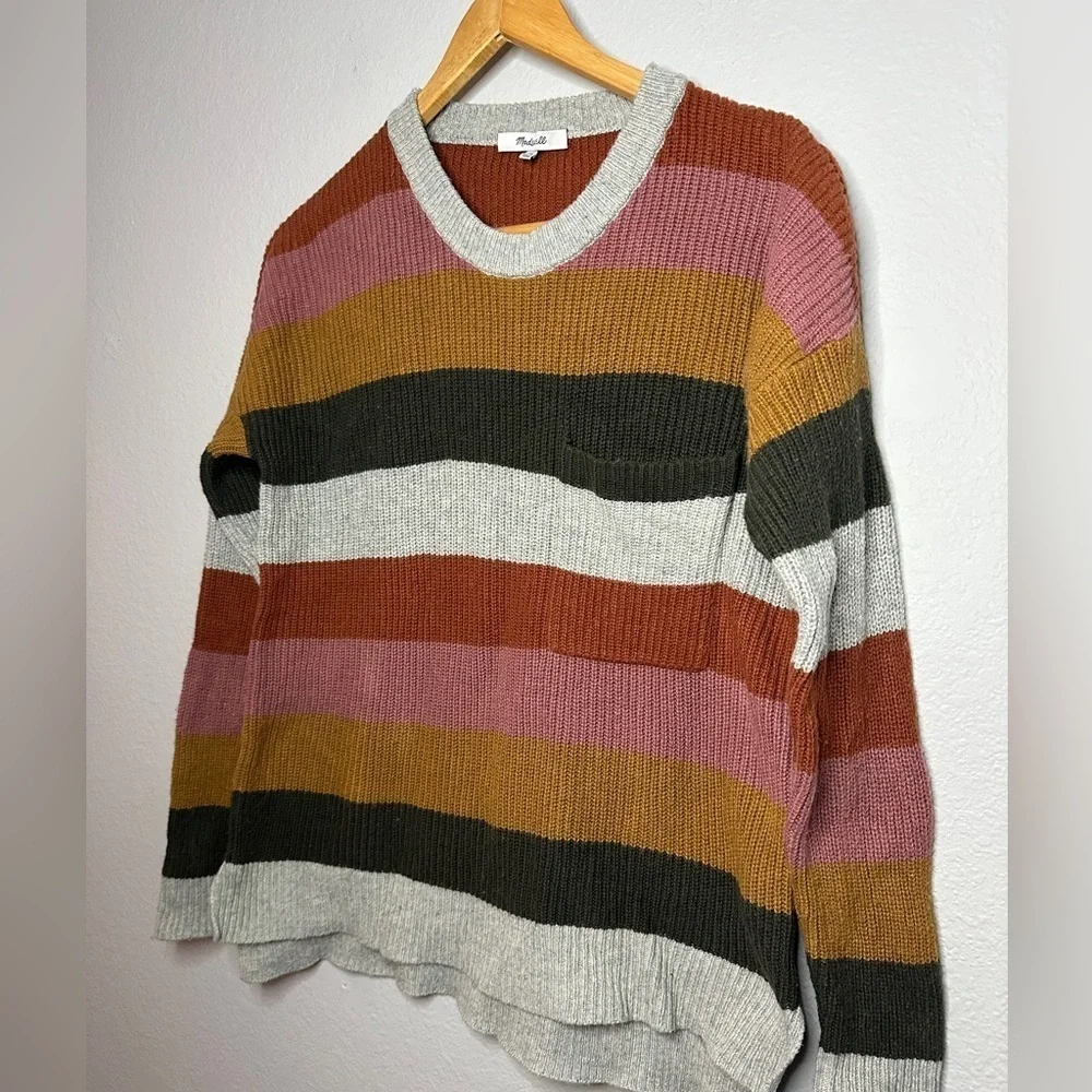 Madewell Thompson Pocket Pullover Sweater Arctic Ice Stripe Size XS - Picture 2 of 8